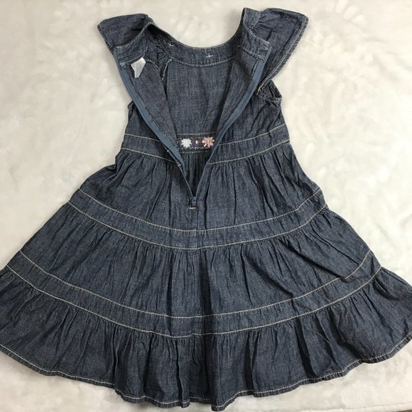 Gymboree Floral Embroidered Denim Tiered Maxi Dress 100% Cotton Zipper Girls 5 - Picture 5 of 9